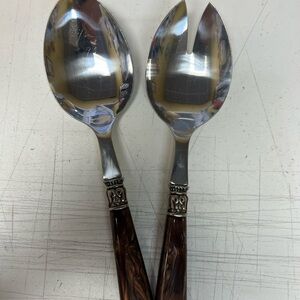 Elegant Silver and Brown Salad Servers